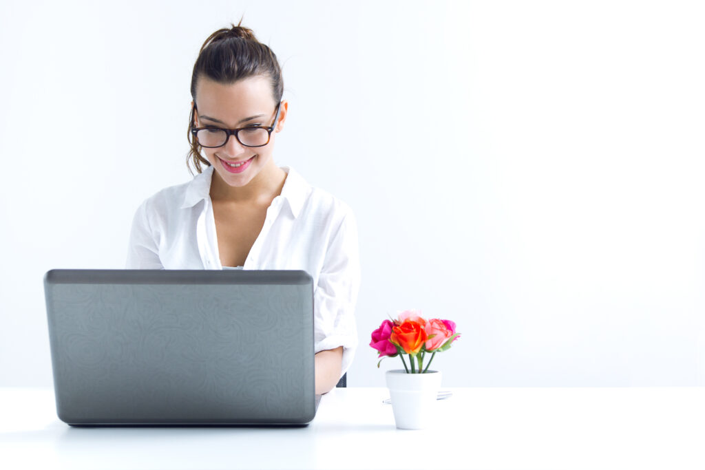 cheerful working happy female smile